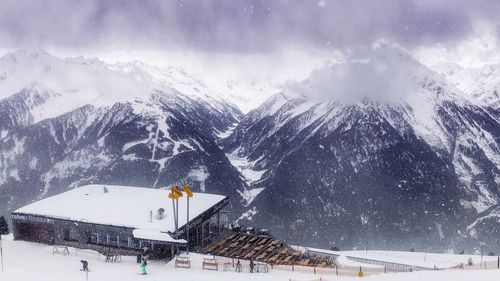 High angle view of houses against sky during winter