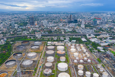 High angle view of buildings in city