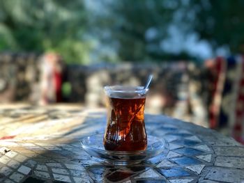 Close-up of drink in glass on table