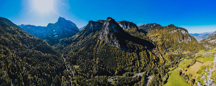 Panoramic view of snowcapped mountains against sky