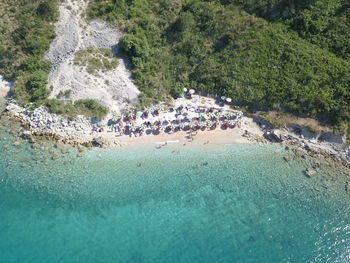 High angle view of people on beach