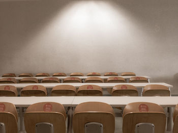 Empty classroom. seats against wall.
