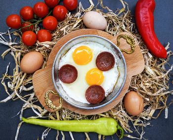 High angle view of breakfast on table