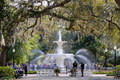 View of fountain in city