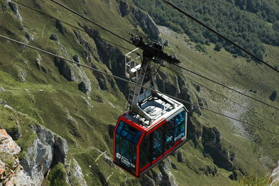 High angle view of overhead cable car over mountains