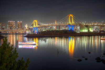 Bridge over river at night