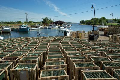 Lobster traps at a river port