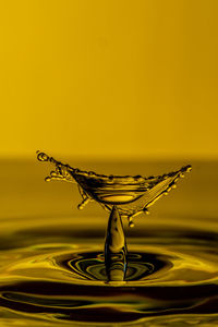 Close-up of water splashing against yellow background