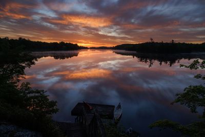 Scenic view of lake against sky during sunset