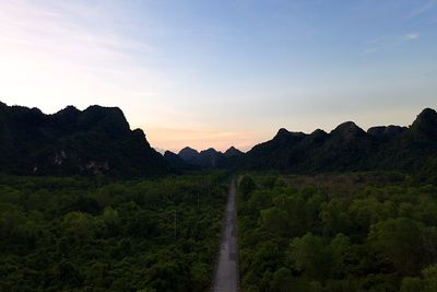 Scenic view of mountains against sky during sunset