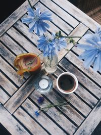 High angle view of coffee on table