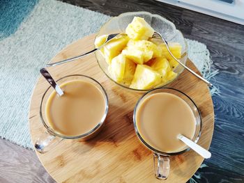High angle view of tea on table