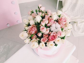 High angle view of flower vase on table