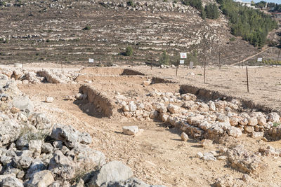 High angle view of rocks on land