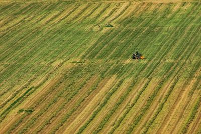 High angle view of tractor on field