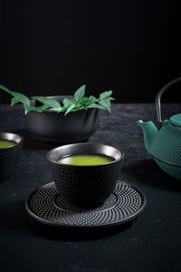 Close-up of tea cup on table