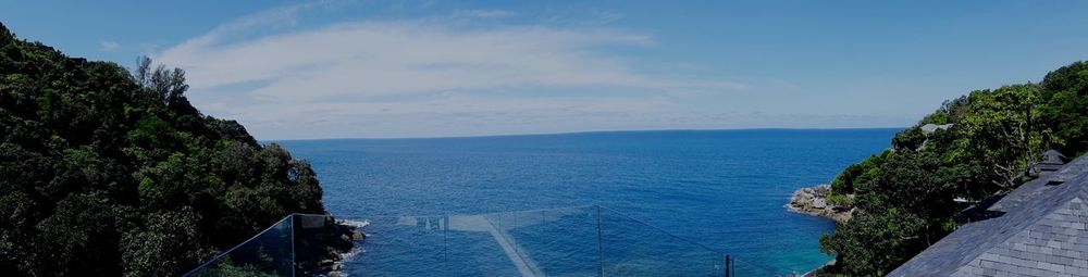 High angle view of sea against cloudy sky