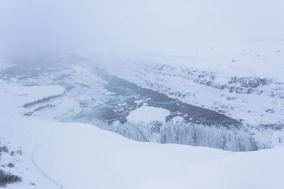 Scenic view of snow covered mountains against sky