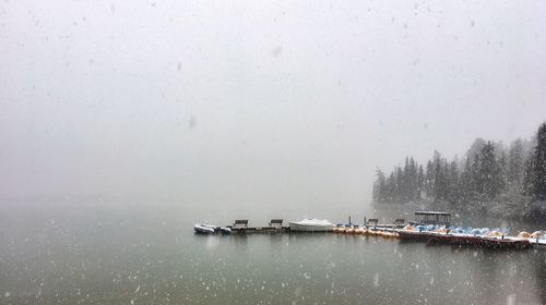 Scenic view of lake against sky during winter