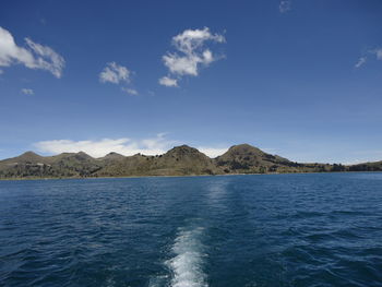 Scenic view of sea against blue sky