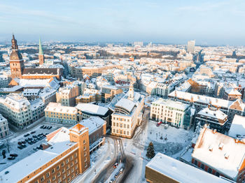 Aerial view of the winter riga old town