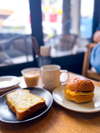 Close-up of breakfast on table