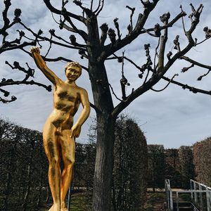 Low angle view of statue against tree