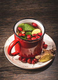 Close-up of soup in bowl on table