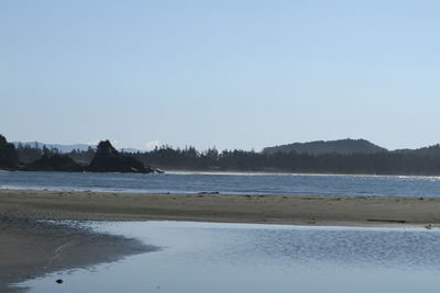 Scenic view of beach against clear sky
