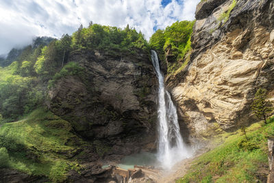 The view of reichenbach falls waterfall. famous waterfall in bernese oberland region of switzerland.