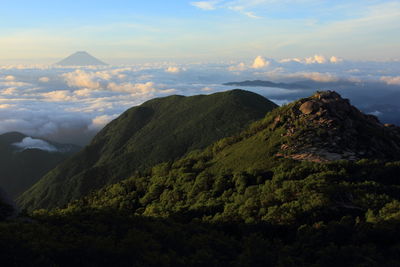 Scenic view of mountains against sky in japan