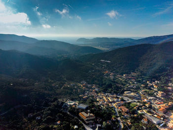 High angle view of townscape against sky