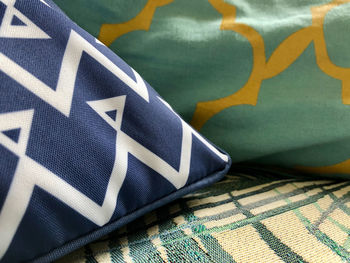 High angle view of flag on bed