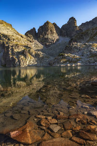 Scenic view of lake against mountain range