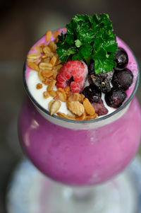 High angle view of breakfast in bowl on table