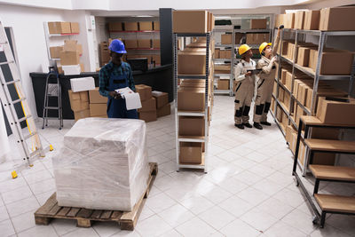 Rear view of man working at home