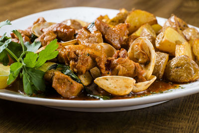 Close-up of food in plate on table