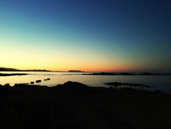 Scenic view of sea against clear sky during sunset