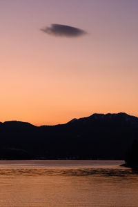 Scenic view of silhouette mountains against sky during sunset