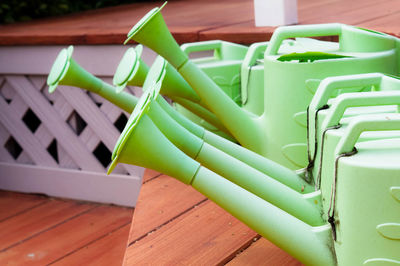 High angle view of chairs on table