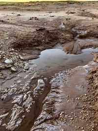 High angle view of wet land