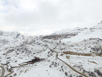 Scenic view of snow covered mountain against sky