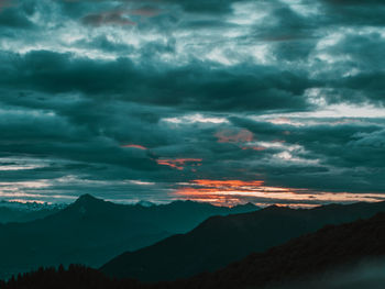 Scenic view of mountains against dramatic sky