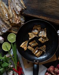 High angle view of food on table