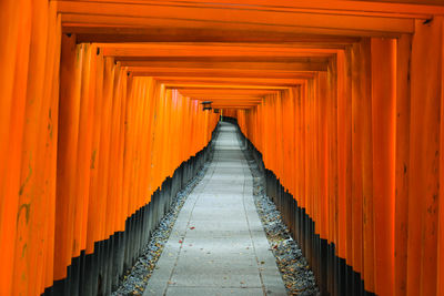 Vermillion gates at the fushimi inari shrine, kyoto, japan