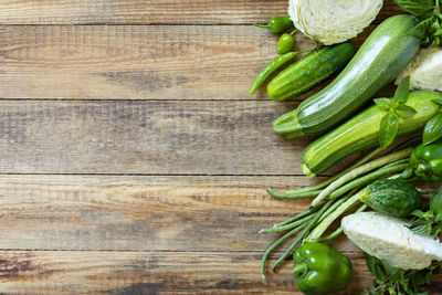 Directly above shot of vegetables on wooden table