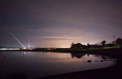 Scenic view of lake against sky at night