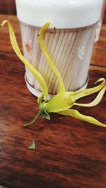 High angle view of drink on table
