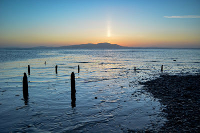 Scenic view of lake against sky during sunset