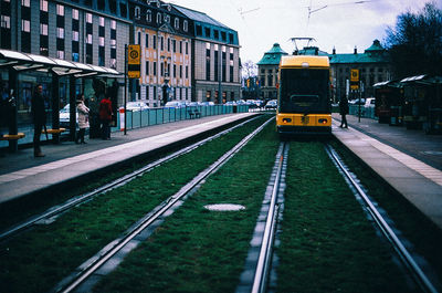 View of tram on railroad track